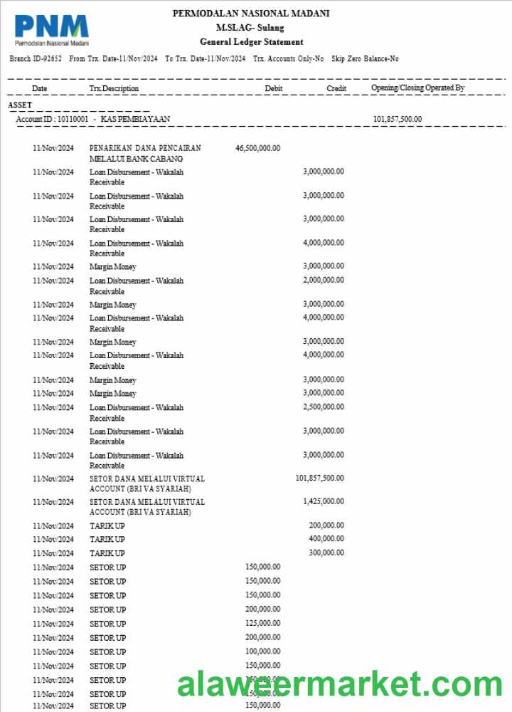 Indonesia Permodalan Nasional Madani bank statement 3 - 6 months Word and PDF example